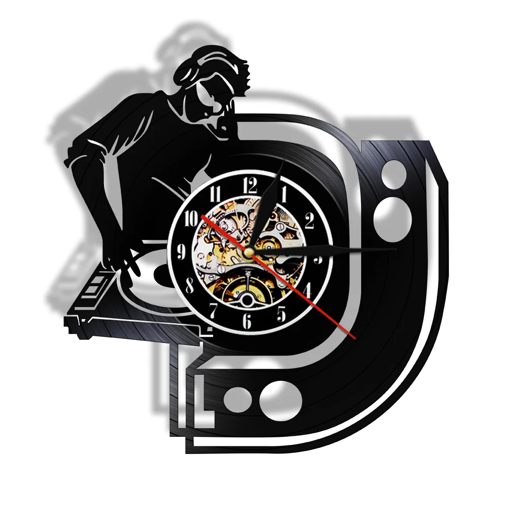 Настенные часы в виде диска джоки миксер Черные виниловые с подвесной записью