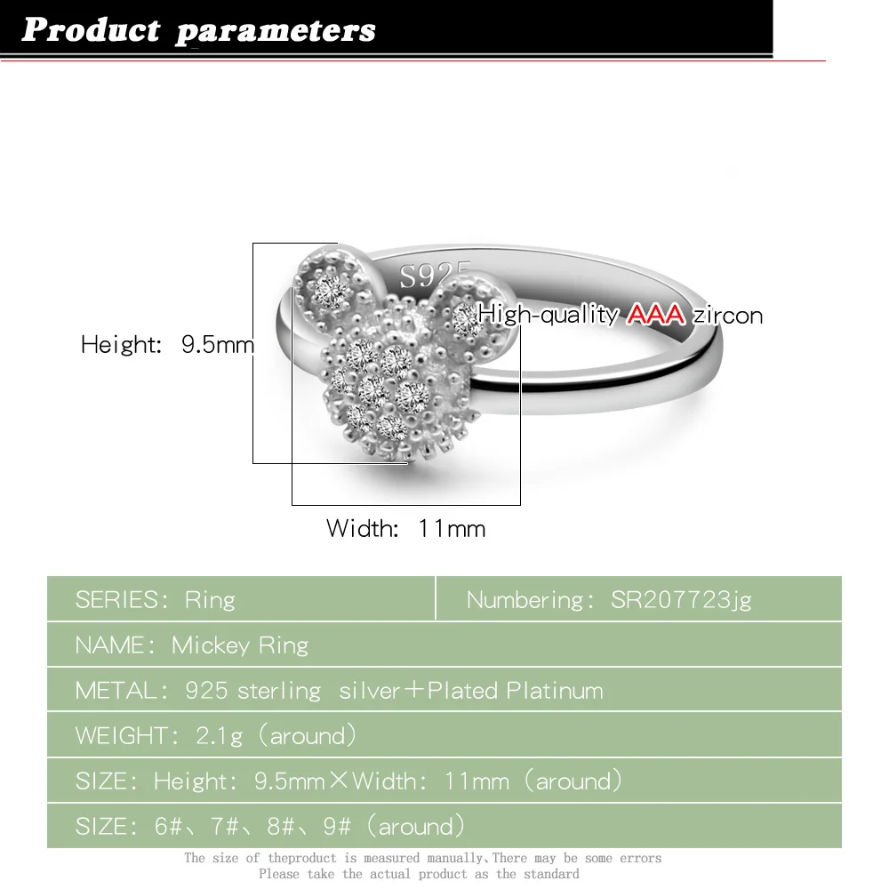 hot sale 100 925 sterling silver cute mickey rings for women girl fashion charm wedding ring brand jewelry christmas gift free global shipping