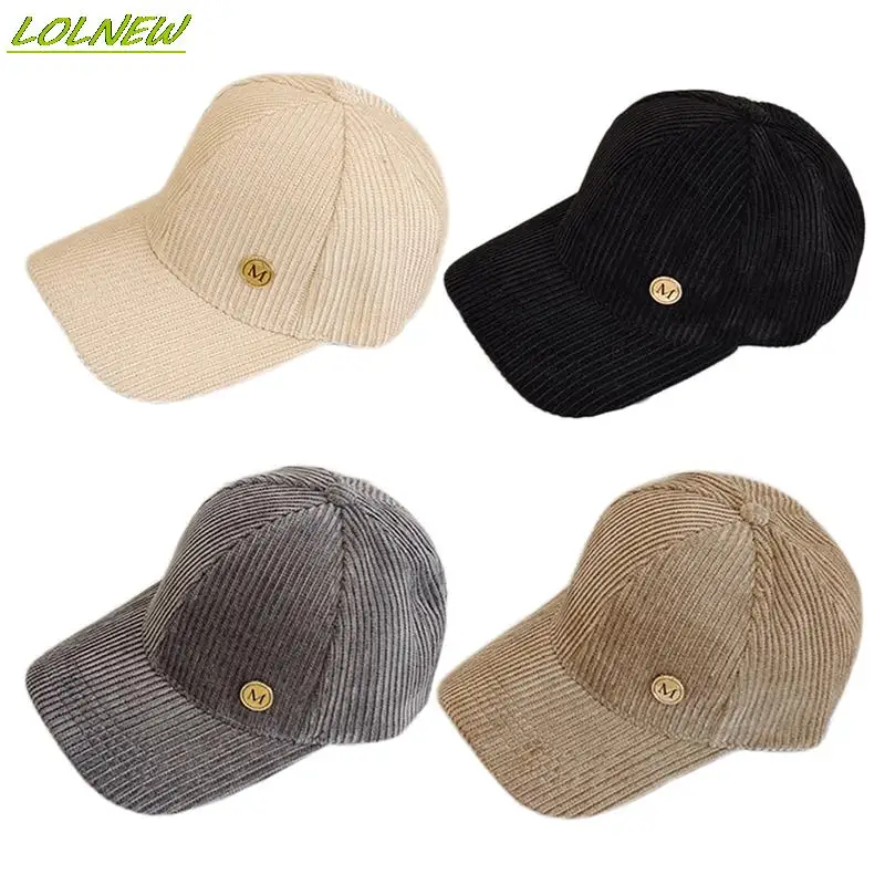 

Women Baseball Cap Winter Pure Color Corduroy Warm M Letter Round Button Decoration Outdoor Sport Cap Hat For Women