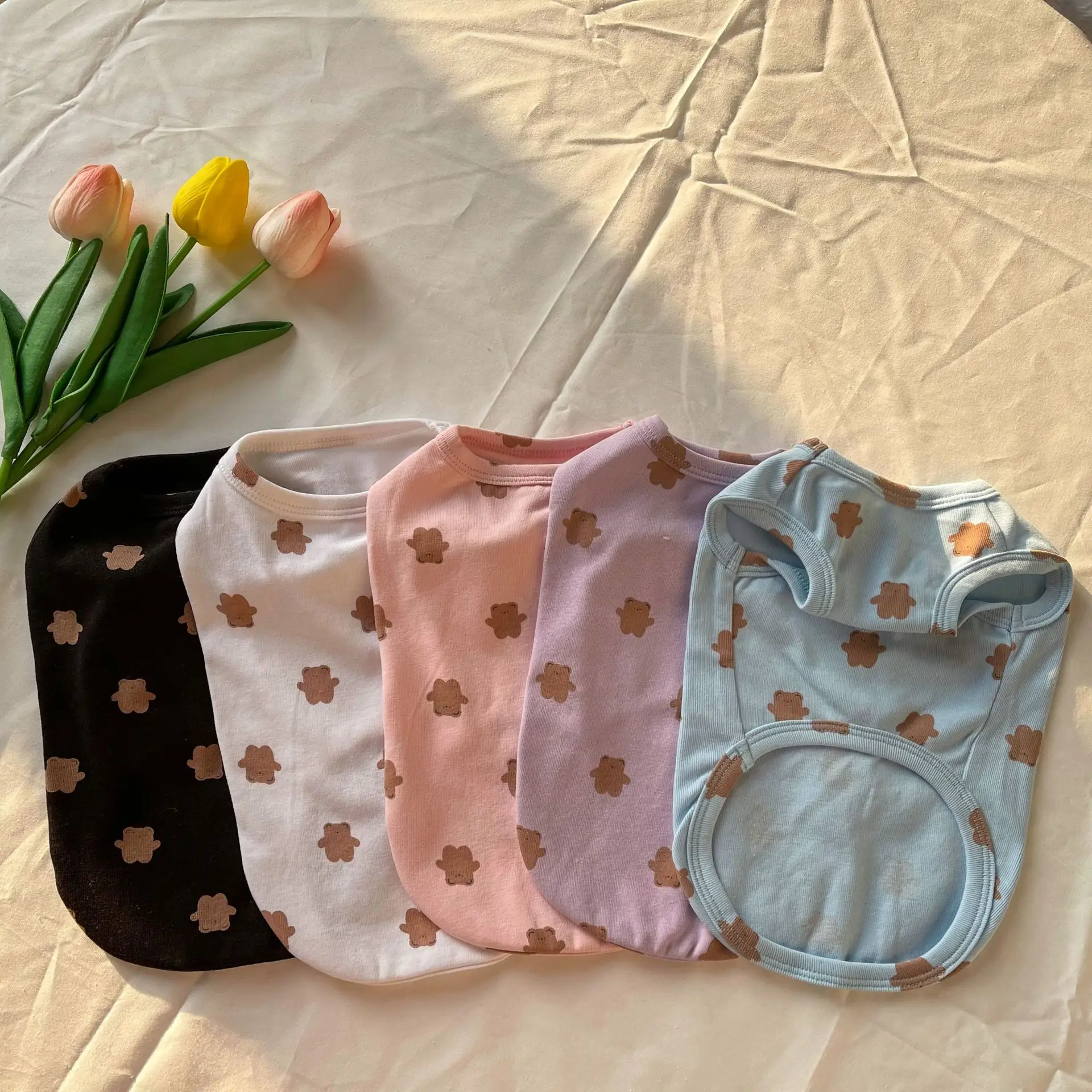 

Pet dog toddler style cotton five-color bear print cute soft vest
