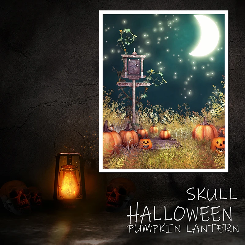 Фон Хэллоуин Тыква поле Луна украшения вечерние Опора виниловый тканевый