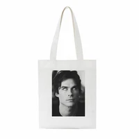 damon salvatore the vampire diaries chronicles vampiricas print women handbags custom canvas tote bag casual shopping bag