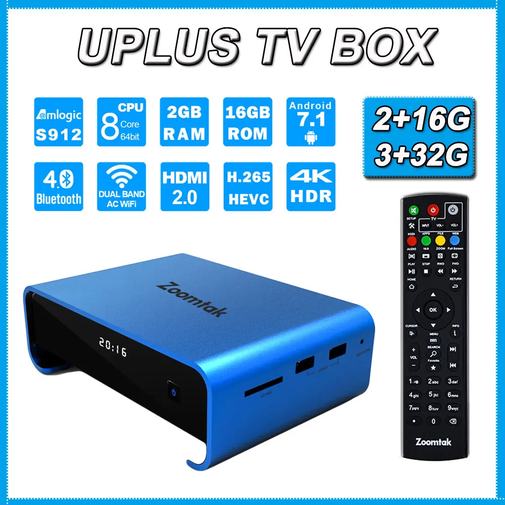 

New UPLUS Smart Android7.1 TV Box Amlogic S912 IPTV 32GB Media Player 1000M Youtube Dual WIFI Bluetooth 5.0 Netflix Set-Top Box