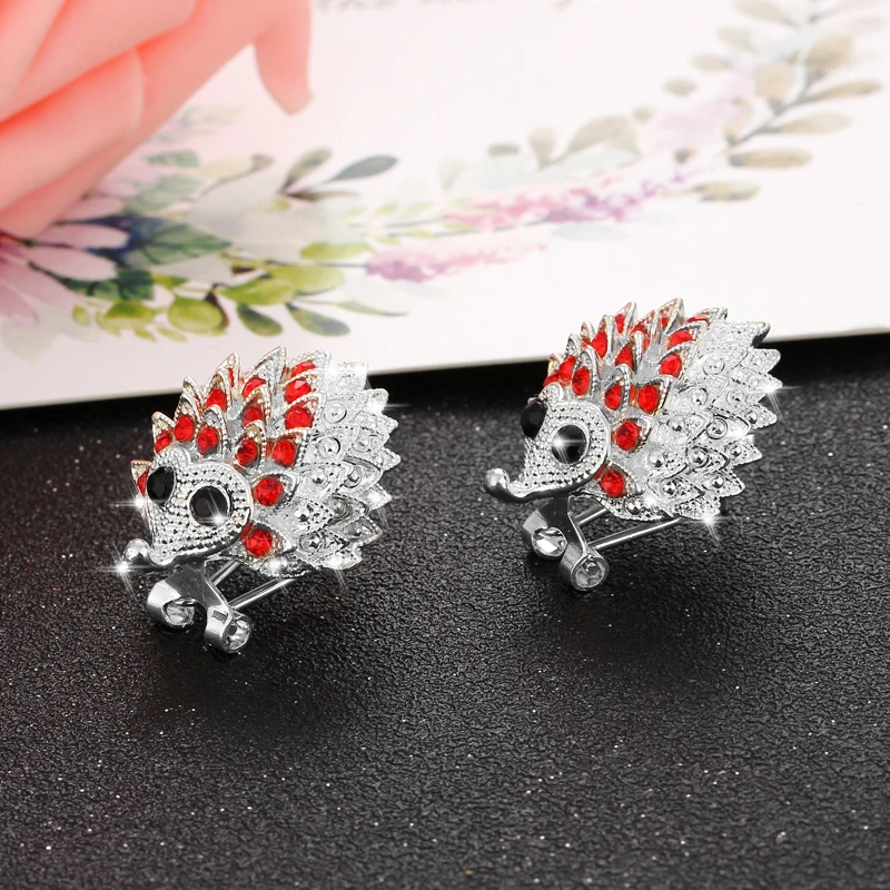 Hedgehog Stud Earrings For Women Creative Cute Animal CZ zircon Crystal Retro Punk Jewelry Gift | Украшения и аксессуары