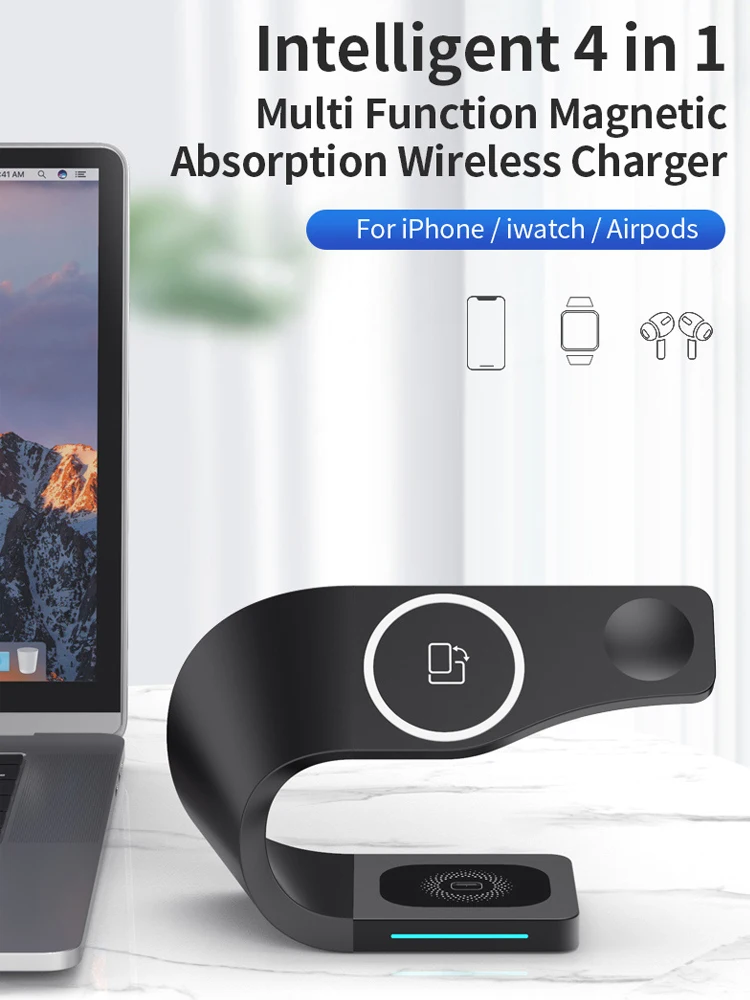 

15W 4 in 1 Qi Wireless Charger LED Fast Charging Mobile Phone Holder For iPhone 13 Pro Max Xiaomi 11 10 Huawei P40 Samsung S21