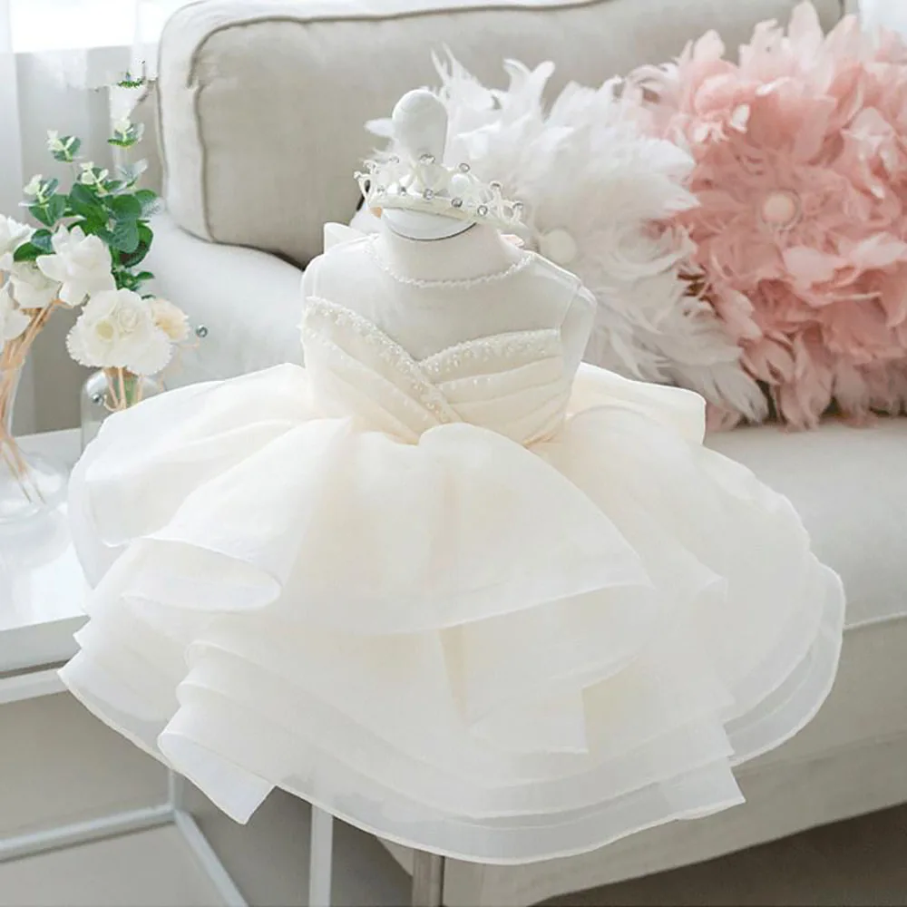 

Vintage Flower Girls Dresses Ivory Baby Infant Toddler Baptism Clothes Lace Tutu Ball Gowns Birthday Party Dress