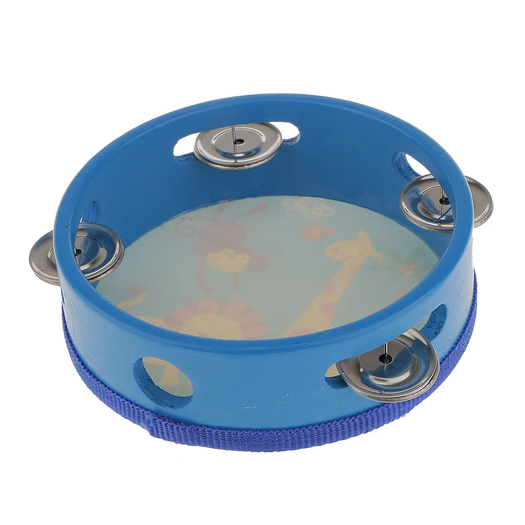 6inch Tambourine Wooden Drum Head with Cymbal Kids Music Learning Toy |