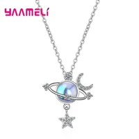 amazing 925 silver statement universe planet pendant necklaces handmade star moon cubic zircon necklace jewelry christmas gift
