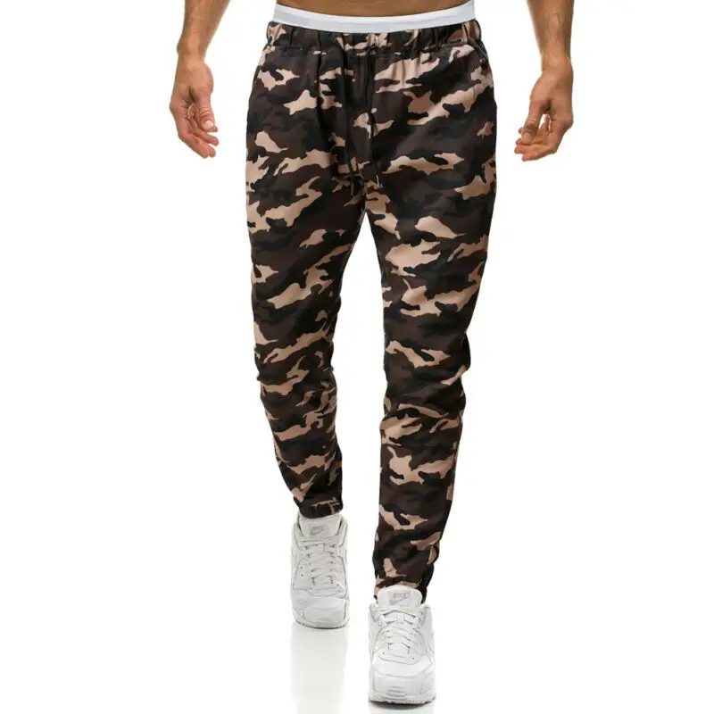 

Mens Camo Casual Drawstring Trousers Camouflage Joggers Sports Gym Slim Pants