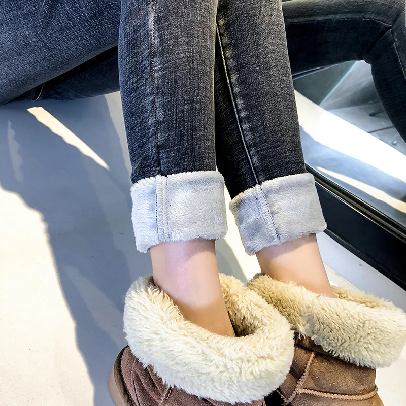 

Winter Thin Leggings Women Plush Pencil Jeans Lady Stretch Length Pants Female Streetwear Thicken Warm Skinny Denim Trousers