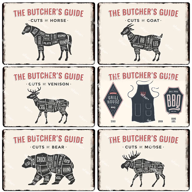Мясник магазин нож металлическая пластина Оловянная табличка винтажный Декор