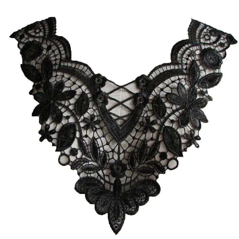 Популярная хлопковая черная вышивка 3D Цветочная искусственная аппликация