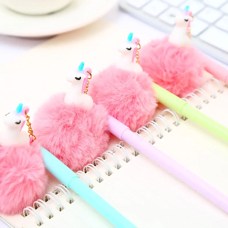12 шт. корейский Пушистый Единорог гелевая ручка с подвеской милые Kawai офисные