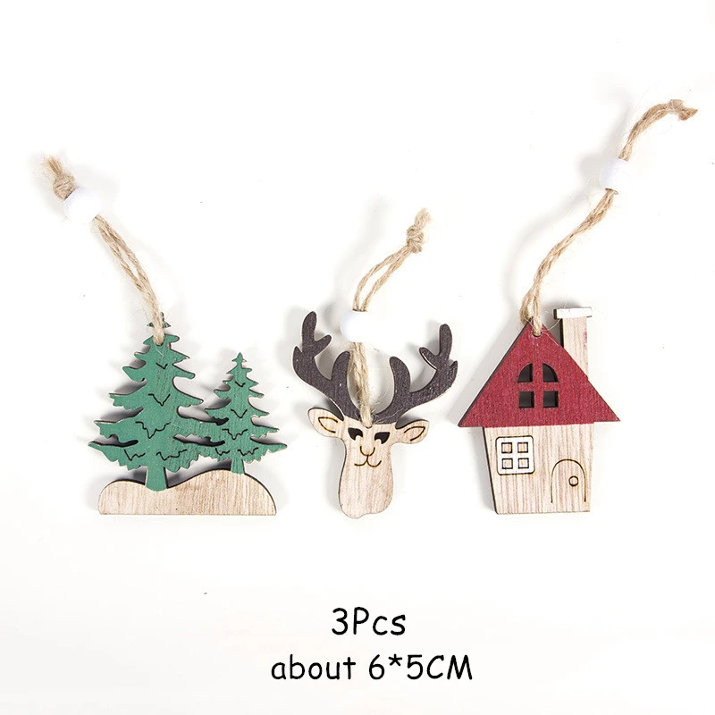 3pcs tree elk horse Год последняя натуральная Деревянная Рождественская елка орнамент Звезда Сердце деревянная подвеска Noel Рождественское украшение для дома Рождественский подарок - Цвет: 3pcs tree elk horse