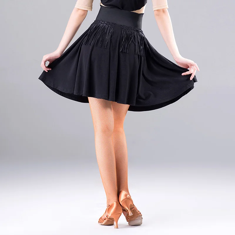 Женская юбка с бахромой для латиноамериканских танцев черная сексуальная