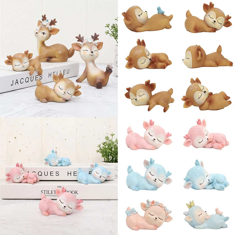 

Cute Deer Figurines Toys Fairy Sleeping Baby Deer Cake Topper Decor Miniatures Birthday Party Desktop Elk Decoration Ornaments