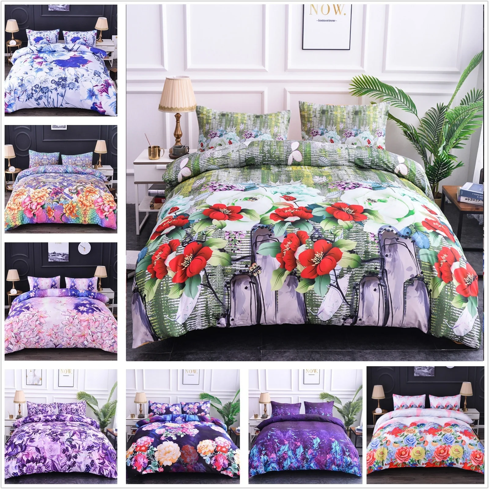 Роскошный цветочный пододеяльник набор 3D постельного белья наволочка