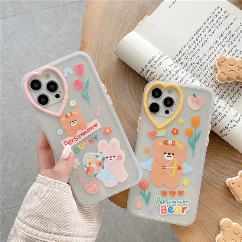 

Creative Cute Bear Flowers Rabbit Pattern Phone Case For iPhone 12 mini 11 pro Max XS Max X XS 8 Plus Silicone Soft Shell Ins