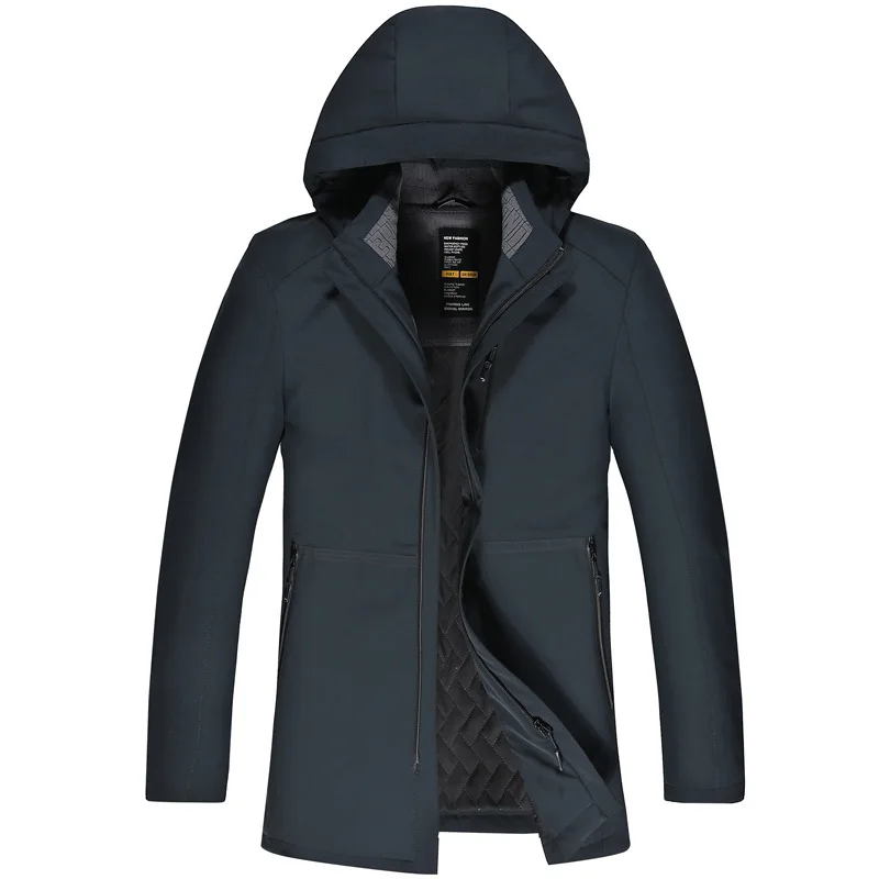 

Мужская кожаная куртка длинная Съемная шляпа с текстильной отделкой из хлопка; Однотонная куртка-штормовка для девочек толстый плюс жира р...