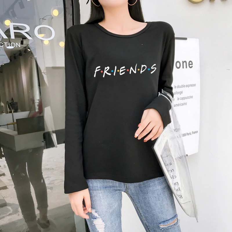 ZSIIBO Новая Осенняя футболка с длинными рукавами повседневная буквенным принтом в