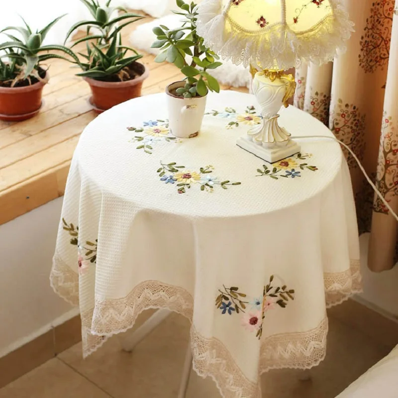 Белая Пылезащитная скатерть из хлопка и льна с вышивкой цветами | Дом сад