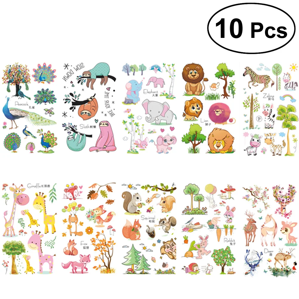 

10 Sheets Personality Temporary Stickers Animals Pattern Stickers for Decoration