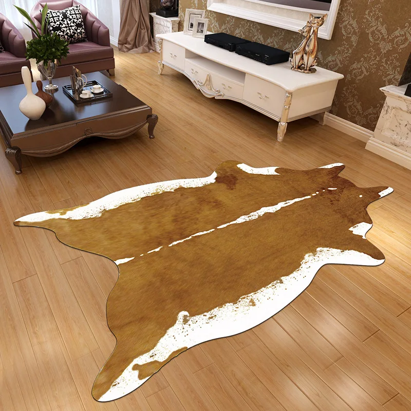 Alfombra de imitaci&oacute;n de piel de Animal para el hogar, tapete antideslizante de &aacute;rea a rayas de cebra y vaca, para sala de estar y dormitorio, 2020-5