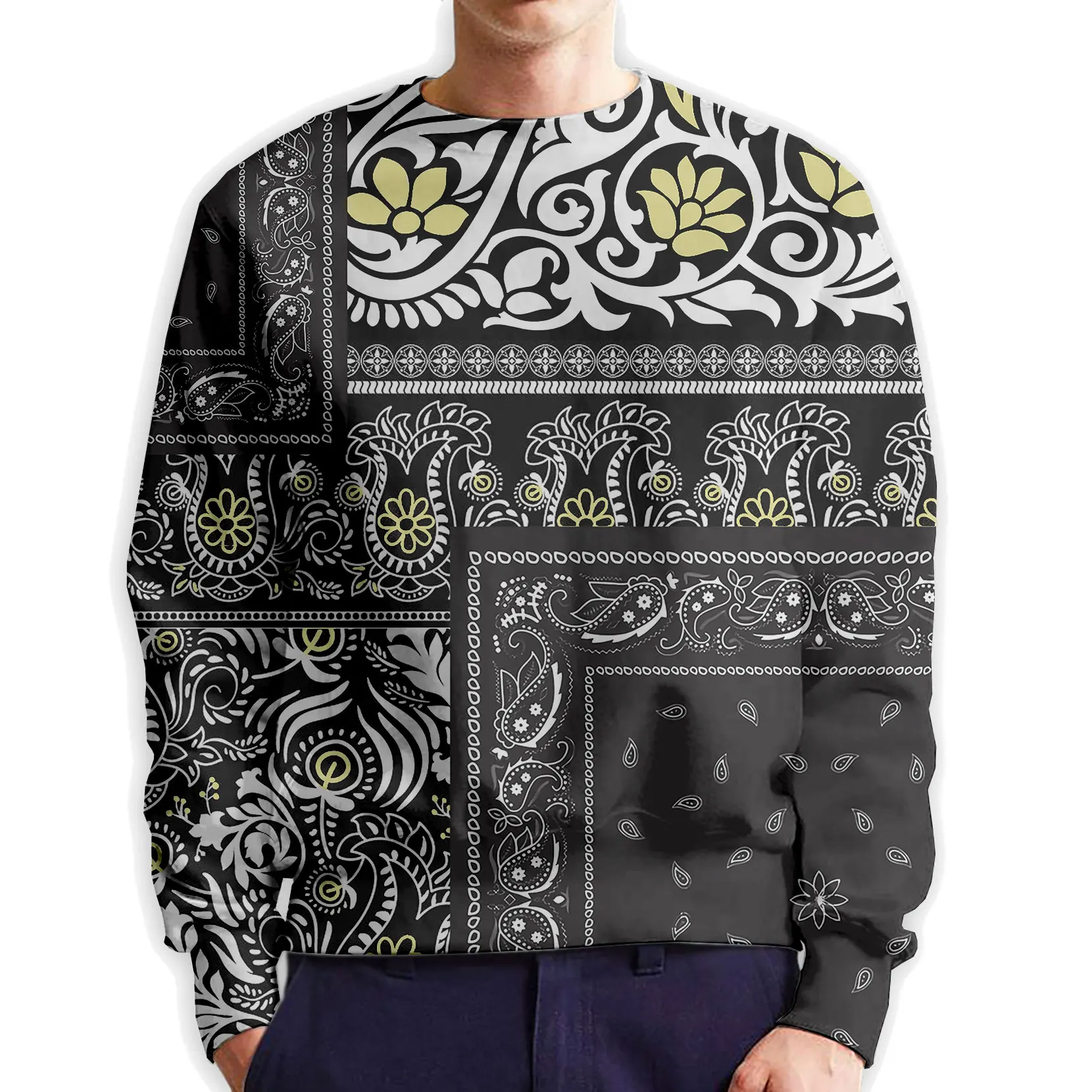 

Бандана в стиле хип-хоп для мужчин, винтажный свитшот с круглым вырезом и принтом, уличная одежда в стиле Харадзюку, сублимационный пуловер, ...