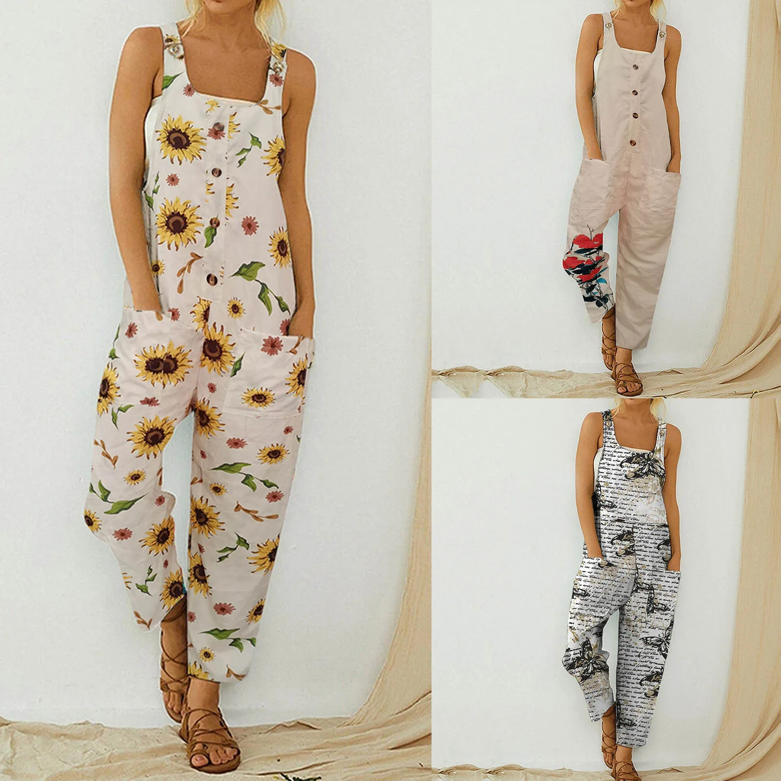 

52 # женская больше обычного размера, длинный комбинезон ремень комбинезон с пуговицами повседневные богемные длинные Цветочный принт карма...