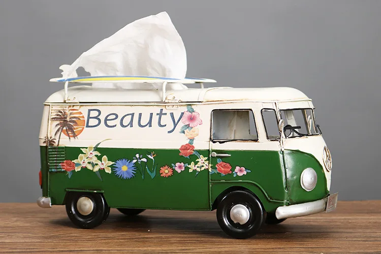 

Metal Tissue Box Bus Model Figurines Retro Car Restaurant Paper Box Hotel Garden Home Living Room Decoration Ornaments Gifts