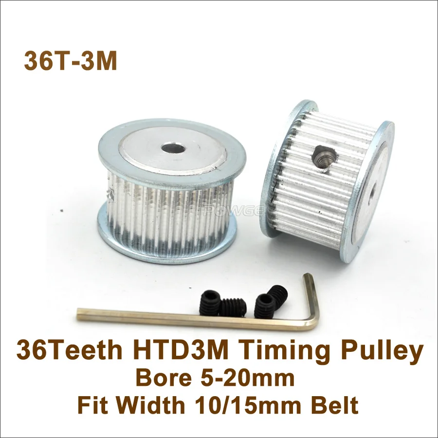 

POWGE 36 Teeth 3M Synchronous Pulley Bore 5-20mm Fit Width 10/15mm HTD 3M Belt 36T 36Teeth HTD 3M Timing Belt Pulley 36-3M AF