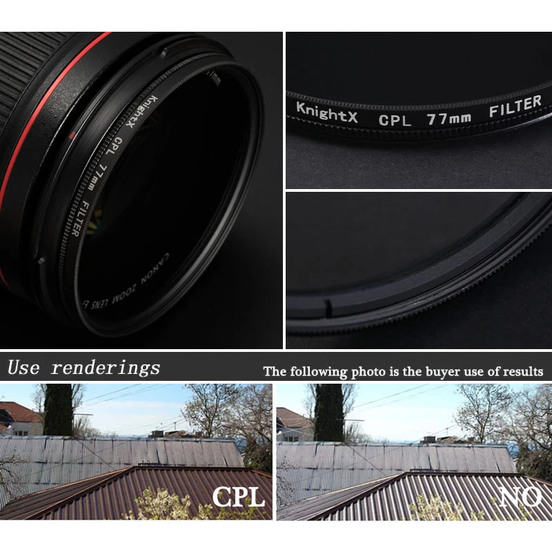 Поляризационный фильтр KnightX CPL 49 52 55 58 62 67 72 77 мм для камер Sony Canon Nikon d5300 600d d3200 |