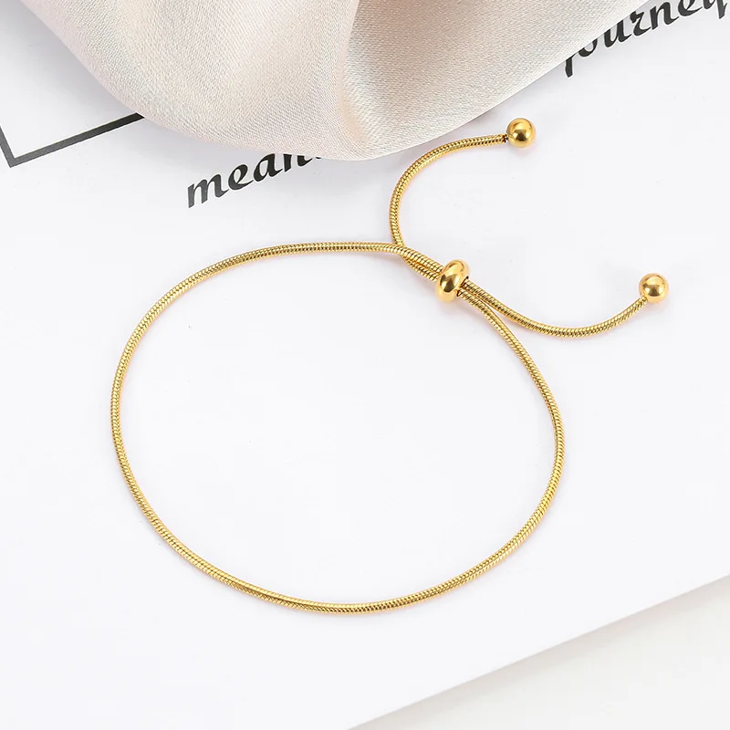 high quality Design Titanium Steel Pull-out Adjustable Bracelet Gold Color Snake Chain Bangle for Women Girl Men Beads Jewelry | Украшения