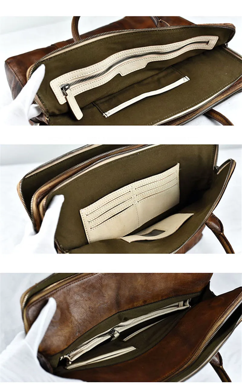 Retro fashion luxury natural real leather men's large-capacity briefcase casual daily work computer handbag lady messenger bag