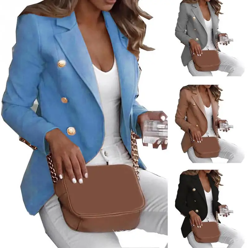 Женский новый тонкий двубортный темперамент черный маленький костюм модный