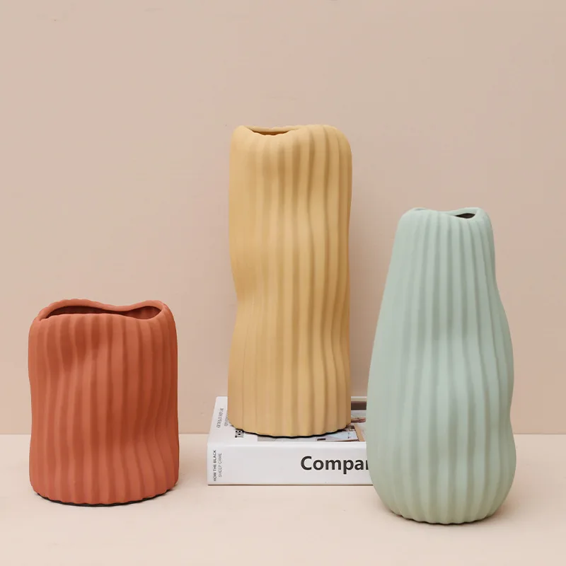 Фото Нордическая Минималистичная керамическая ваза Morandi для украшения дома, гостиной, дисплей, настольное украшение, художественная ваза, сваде... №5