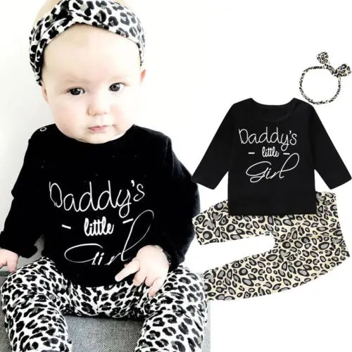 

Baby Girl Leopard Clothes Toddler Long Sleeve Tops + Pants + Headband Outfits Infant 3pcs Set Newborn Clothing