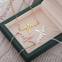 frequency wave stainless steel necklace for women men fashion short clavicle chain just for you heartbeat necklaces jewelry gift