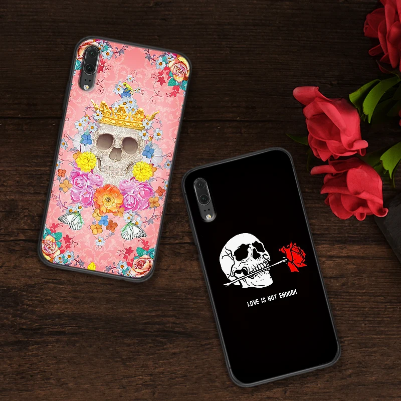 Art rose skull для huawei P8 P9 Mini P10 P20 2019 P30 LITE P Smart Z 2018 Pro Мягкий силиконовый чехол | Мобильные