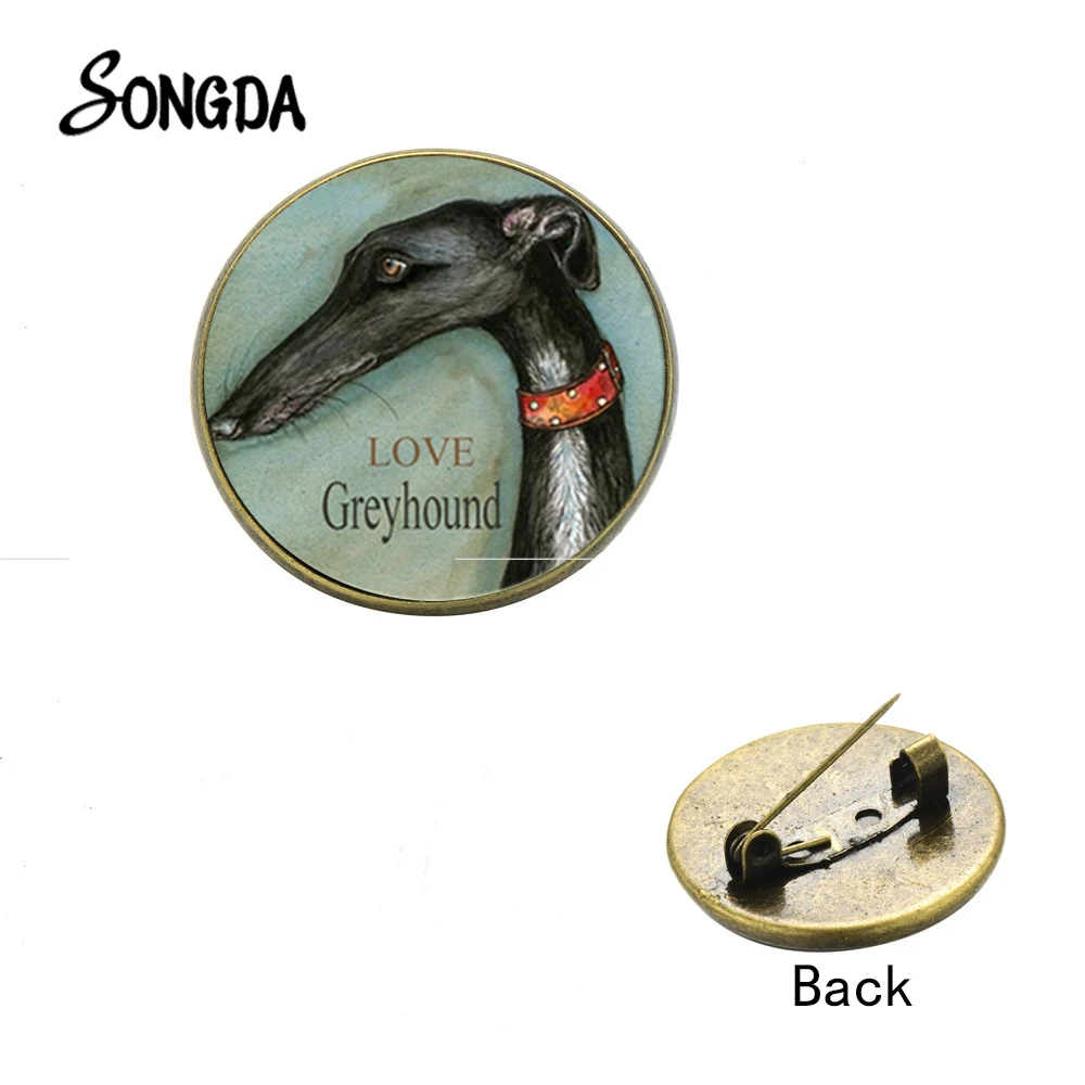 SONGDA Love Greyhound Милая бронзовая брошь для питомца мультяшная собака печать стекло Cabohcon Мода животное Броши Одежда значок для рюкзака булавка