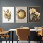 Абстрактная Картина на холсте с золотыми листьями, плакат, настенные художественные принты, декоративные картины для гостиной, украшение для дома