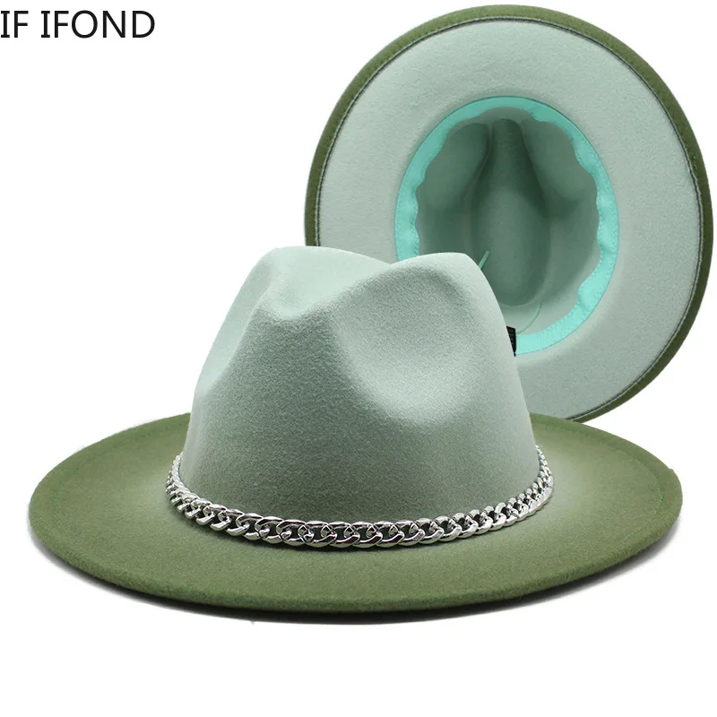 

Autumn Winter New Gradient Color Fedora Hat For Women Classical Wide Brim Felt Jazz Cap Chapeau Imitation Wool Cap