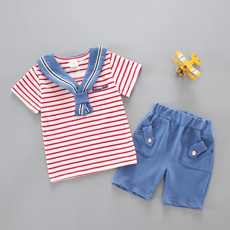 Bear Leader Boys Clothes 2020 Summer Navy Style Toddler Boy Striped T-shirts+Shorts 2Pcs Set for Children Clothing |