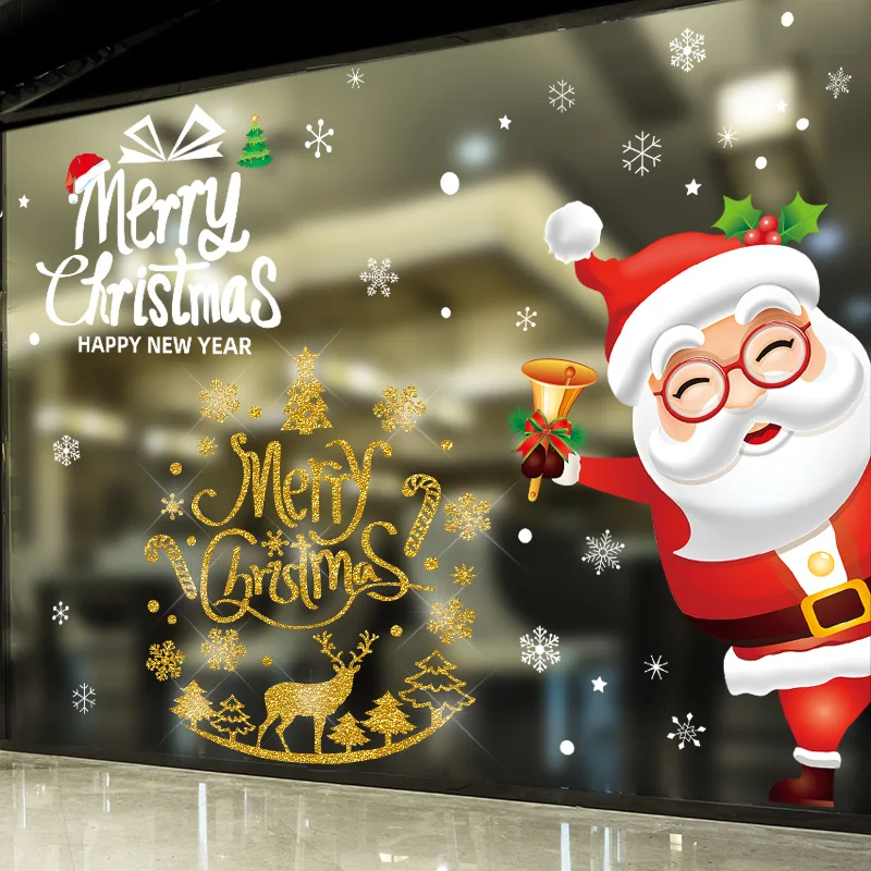 

[SHIJUEHEZI] Christmas Window Stickers DIY Santa Claus Deer Trees Wall Decals for Living Room Glass New Year Festival Decoration