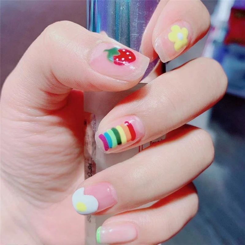 Новинка 1 лист стикеры 3D на ногти Nail Art яркая красочная форма радуги с помпоном в