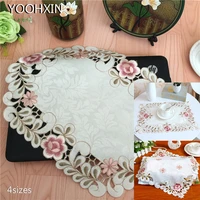 hot satin table place mat pad cloth embroidery cup drink tea coaster placemat mug christmas dining dish doilies wedding kitchen