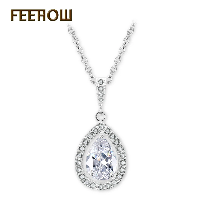 FEEHOW Новый AAA капли воды кубического циркония кулон ожерелья Мода Прозрачный