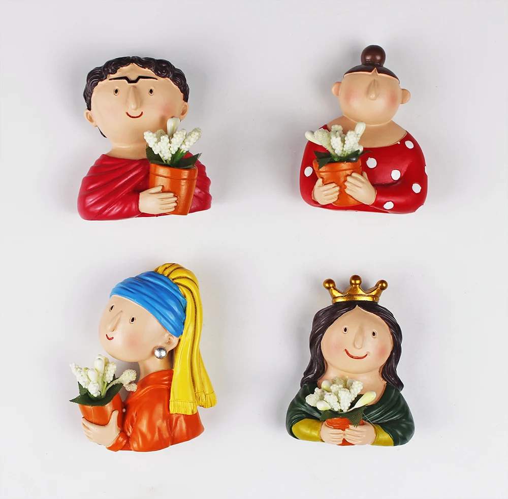 

Home Decoration Nordic Light Luxury Funny Mona Lisa with Flower Cartoon Matilda Polyresin Fridge Magnet Souvenir Gifts