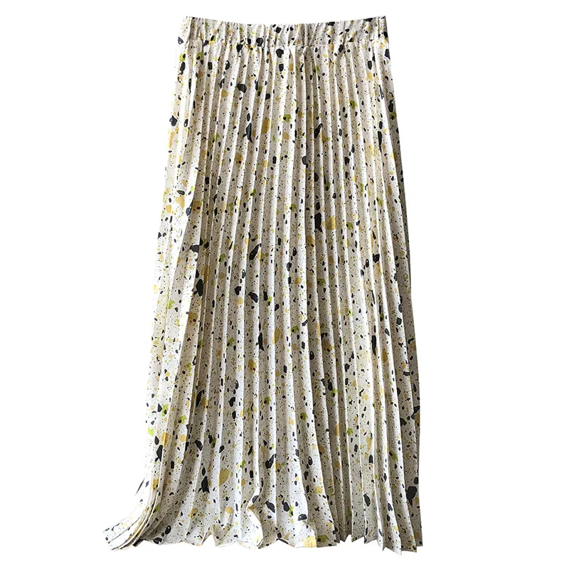 

Yeeloca Drape Floral Pleated Skirt Women's 2021 Summer New Casual Saias Korean High Waisted Slim Mid Length Elegant Skirt