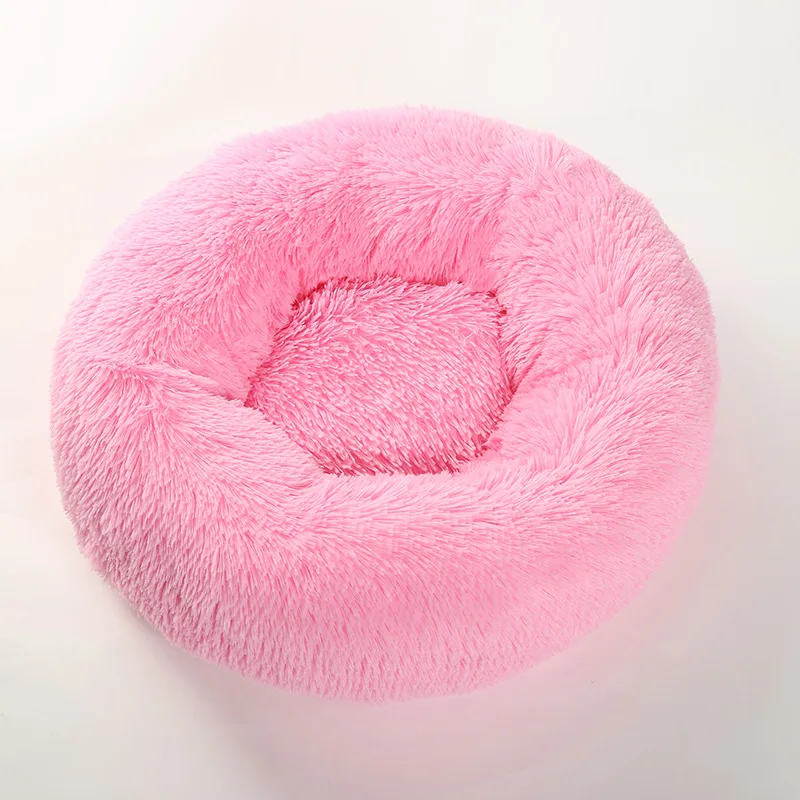pink Кровать для собаки длинная плюшевая супер мягкая кровать для питомца питомник Круглый Питомник домик для собаки кошка зимний теплый спальный мешок щенок подушка коврик товары для собак - Color: pink